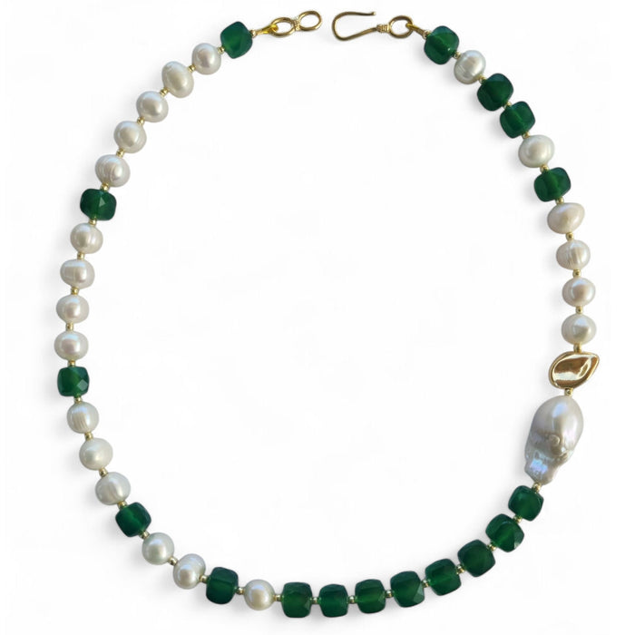 Sirene Green Onyx and Freshwater Pearl Necklace