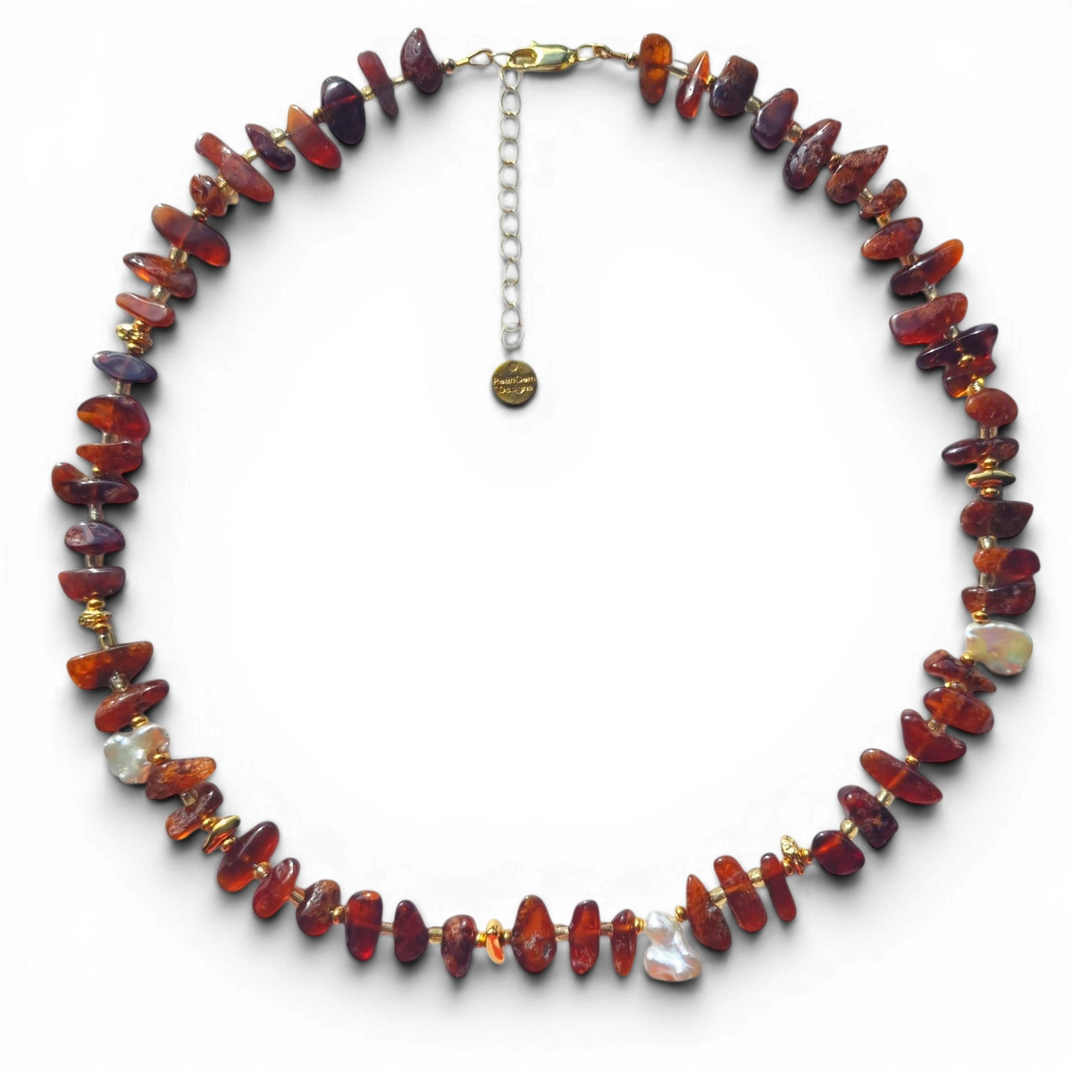 Sirocco Hessonite Garnet and Keshi Pearl Neckace