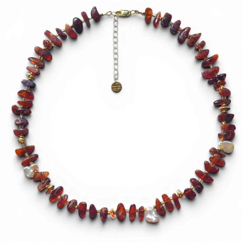 Sirocco Hessonite Garnet and Keshi Pearl Neckace