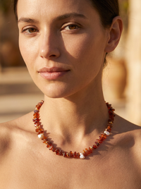 Sirocco Hessonite Garnet and Keshi Pearl Neckace