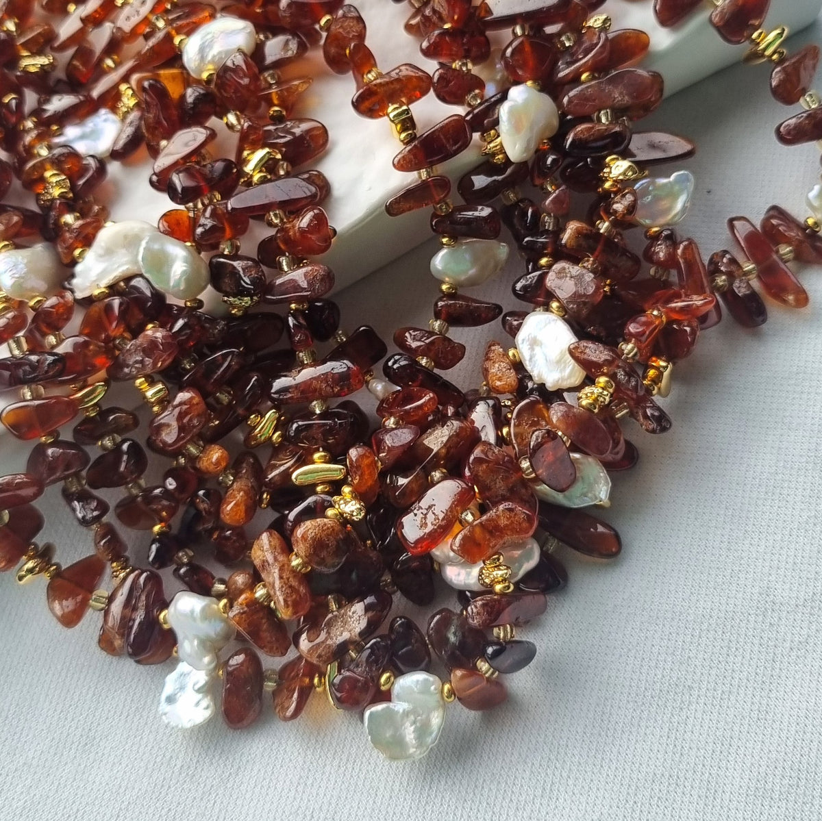 Sirocco Hessonite Garnet and Keshi Pearl Neckace