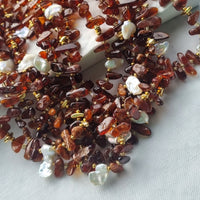 Sirocco Hessonite Garnet and Keshi Pearl Neckace