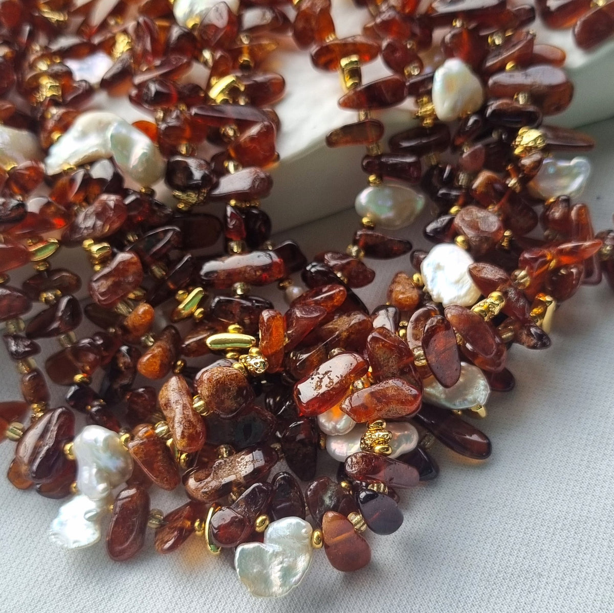 Sirocco Hessonite Garnet and Keshi Pearl Neckace
