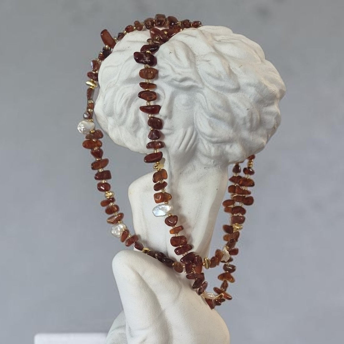 Sirocco Hessonite Garnet and Keshi Pearl Neckace