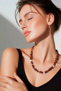 Sirocco Hessonite Garnet and Keshi Pearl Neckace