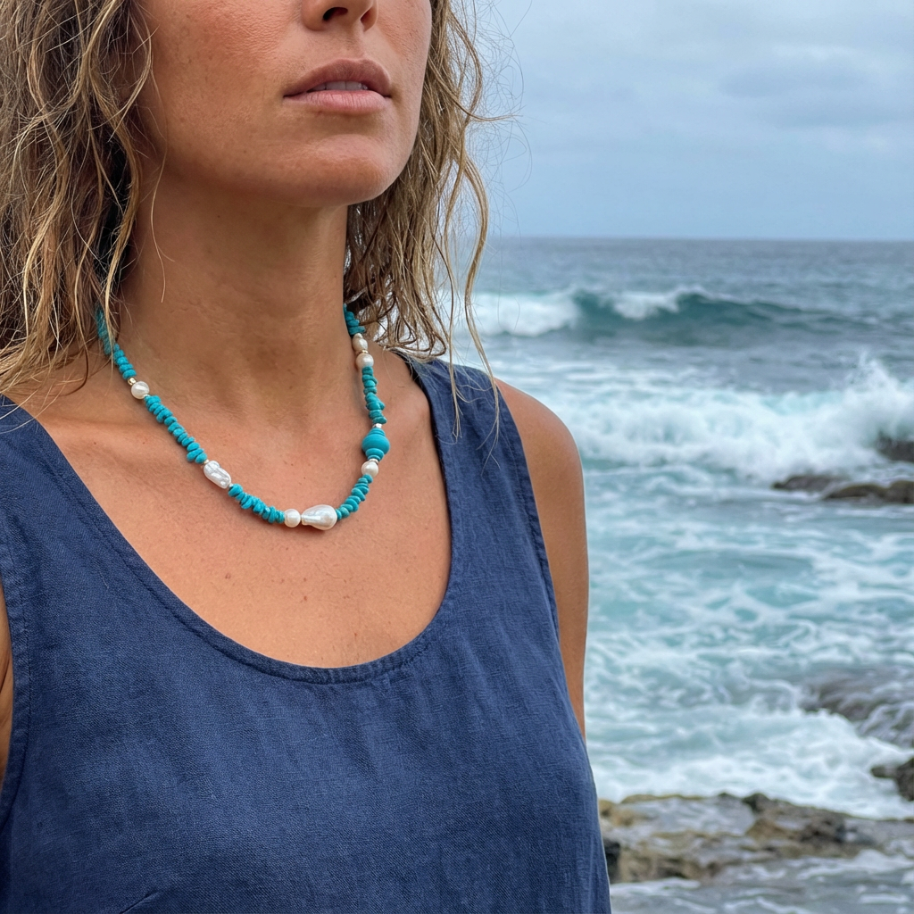 Sky Turquoise Pearl Necklace