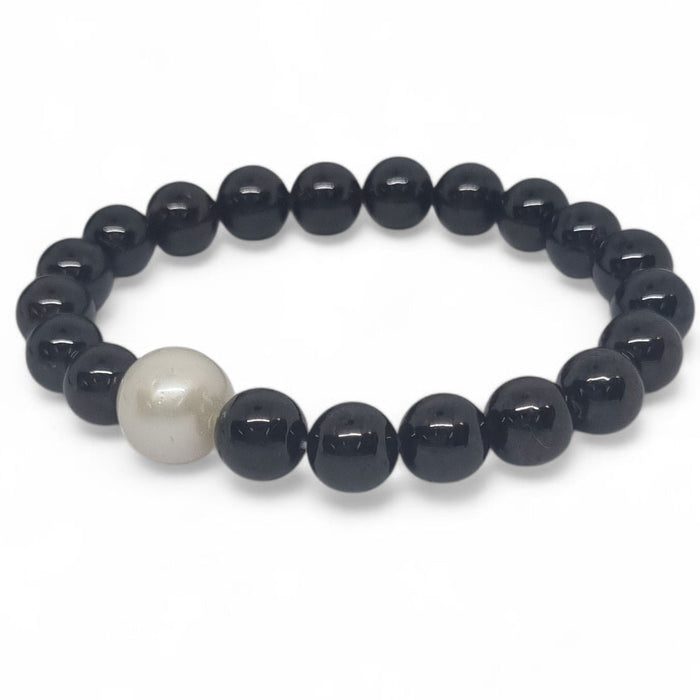 Smokey Quartz and Freshwater Pearl Elastic Bracelet