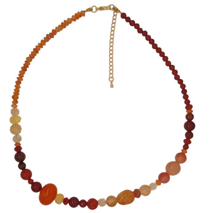 Sol Citrine Garnet Sun stone and Coral gemstone Necklace