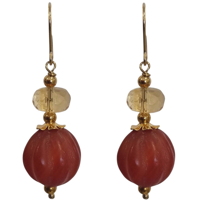 Solara Carved Carnelian and Citrine Earrings