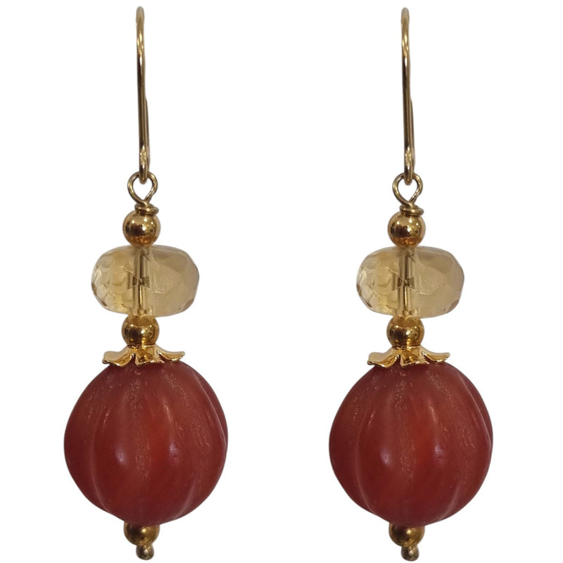 Solara Carved Carnelian and Citrine Earrings