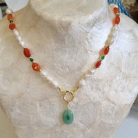 Sona Carnelian necklace with green Aventurine charm