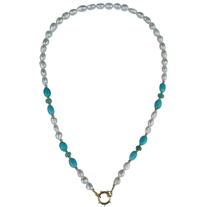 Sona Freshwater Pearl Amazonite and Chrysophase Necklace