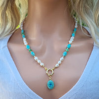 Sona Freshwater Pearl Amazonite and Chrysophase Necklace