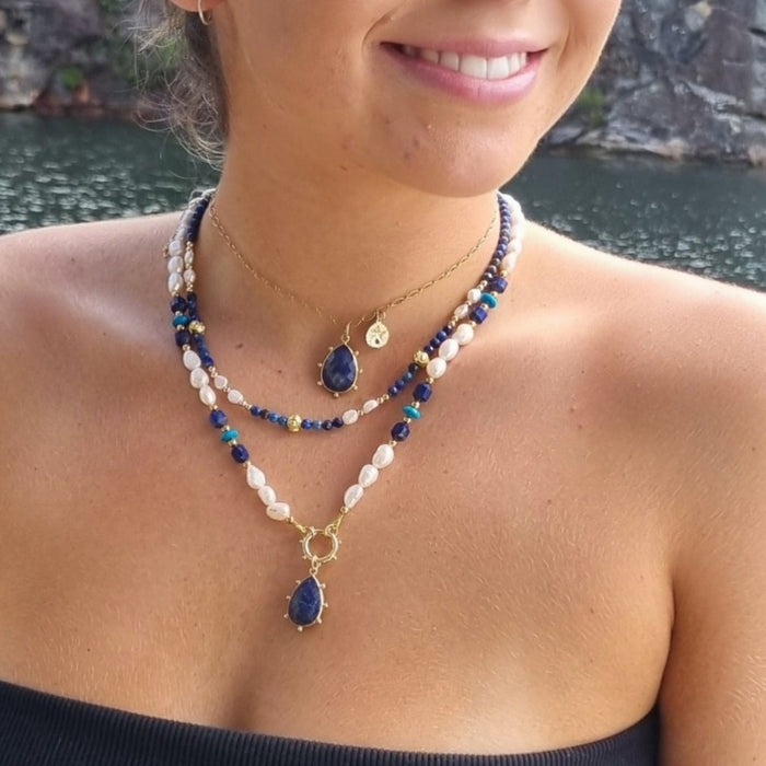 Sona Freshwater Pearl Necklace with lapis peandant