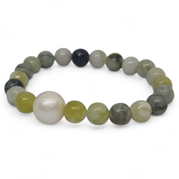 Southern Jade and Freshwater Pearl Elastic Bracelet