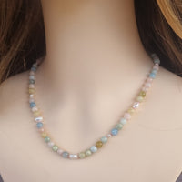 Sugerloaf Pearl Necklace in Beryl-Morganite, Aquamarine and Emerald