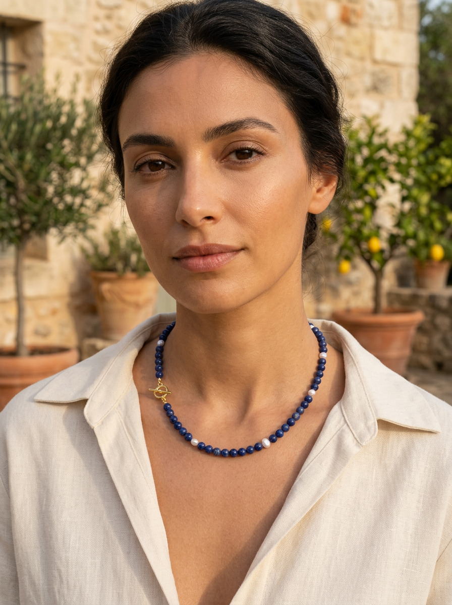 Sugerloaf Pearl Necklace in Lapis Lazuli