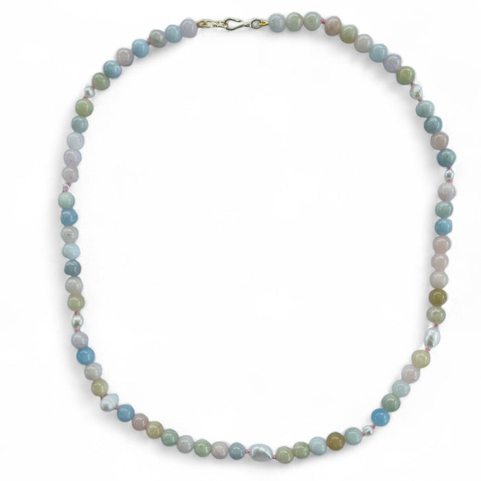 Sugerloaf Pearl Necklace in Beryl-Morganite, Aquamarine and Emerald