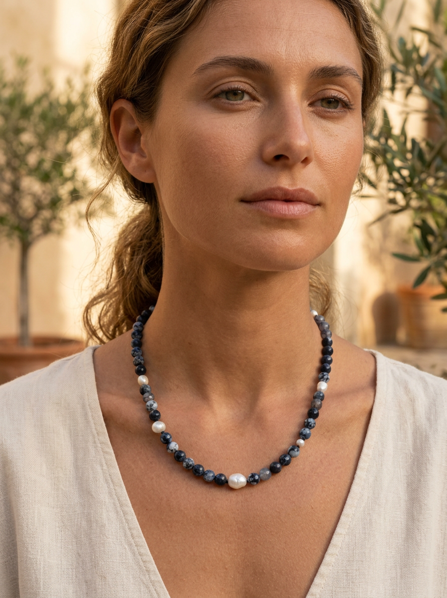 Sugerloaf Pearl Necklace in Black Fire Agate