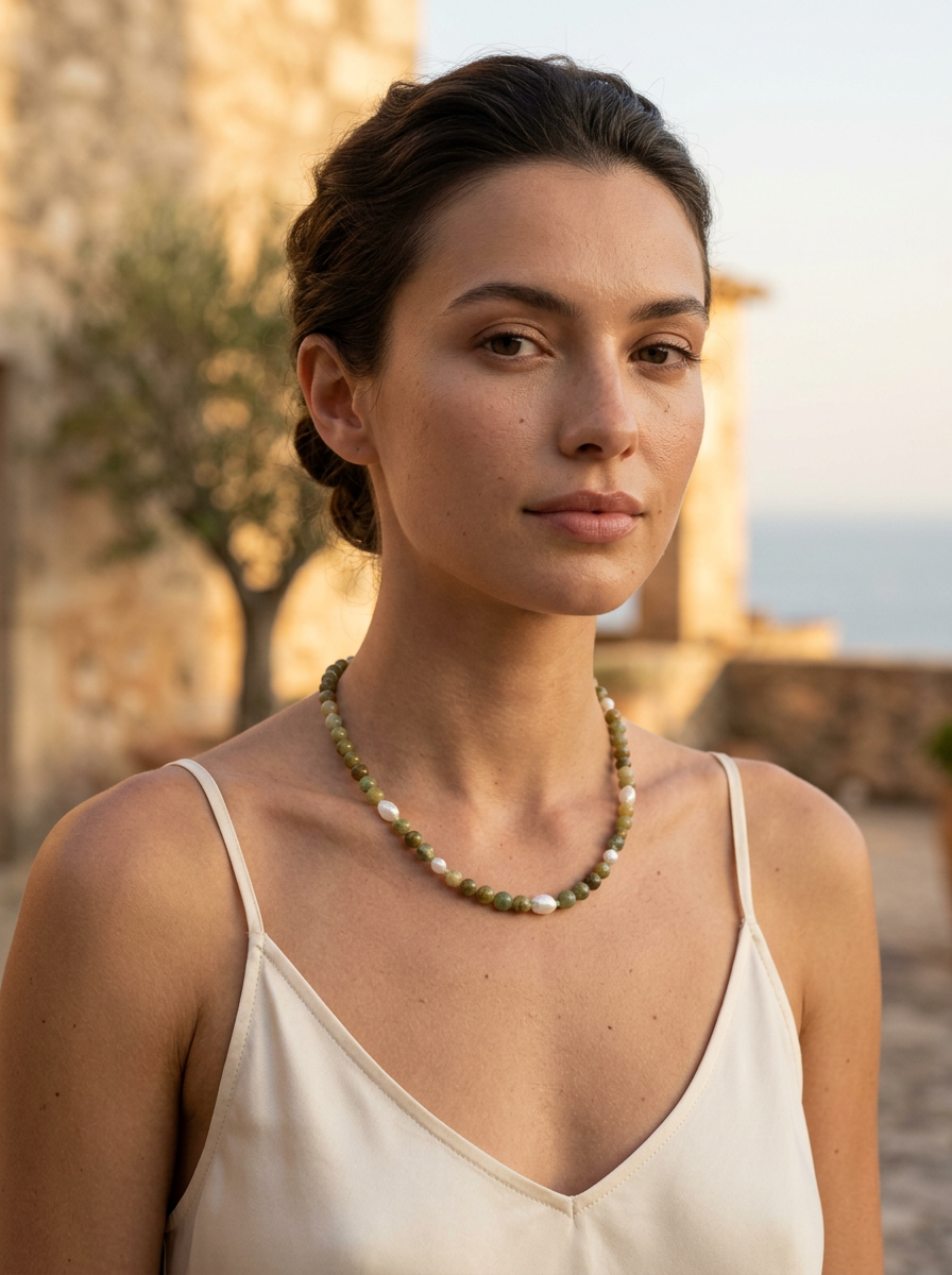 Sugerloaf Pearl Necklace in Green Garnet