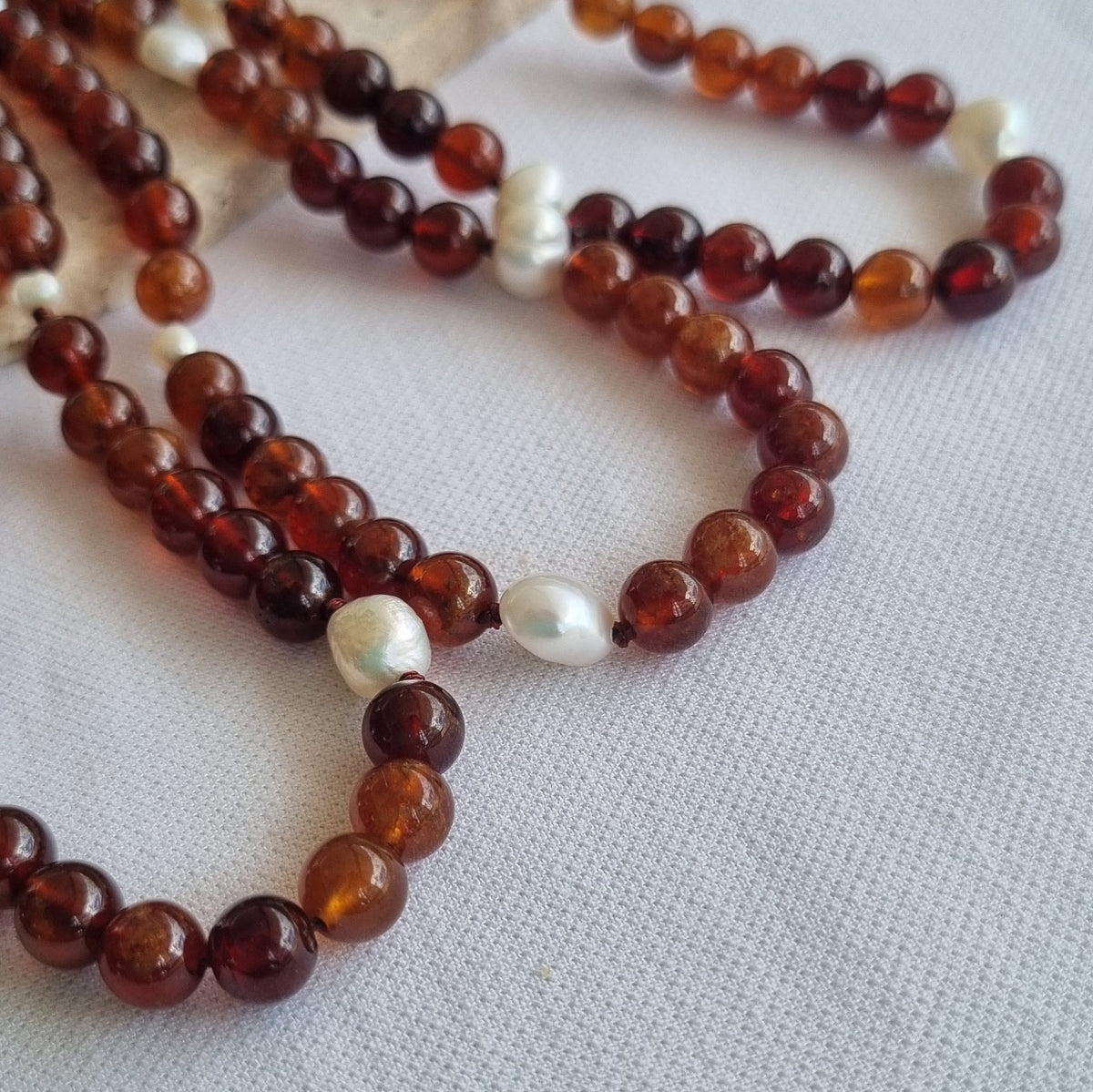 Sugerloaf Pearl Necklace in Hessonite Orange Garnet