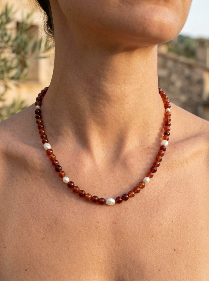 Sugerloaf Pearl Necklace in Hessonite Orange Garnet