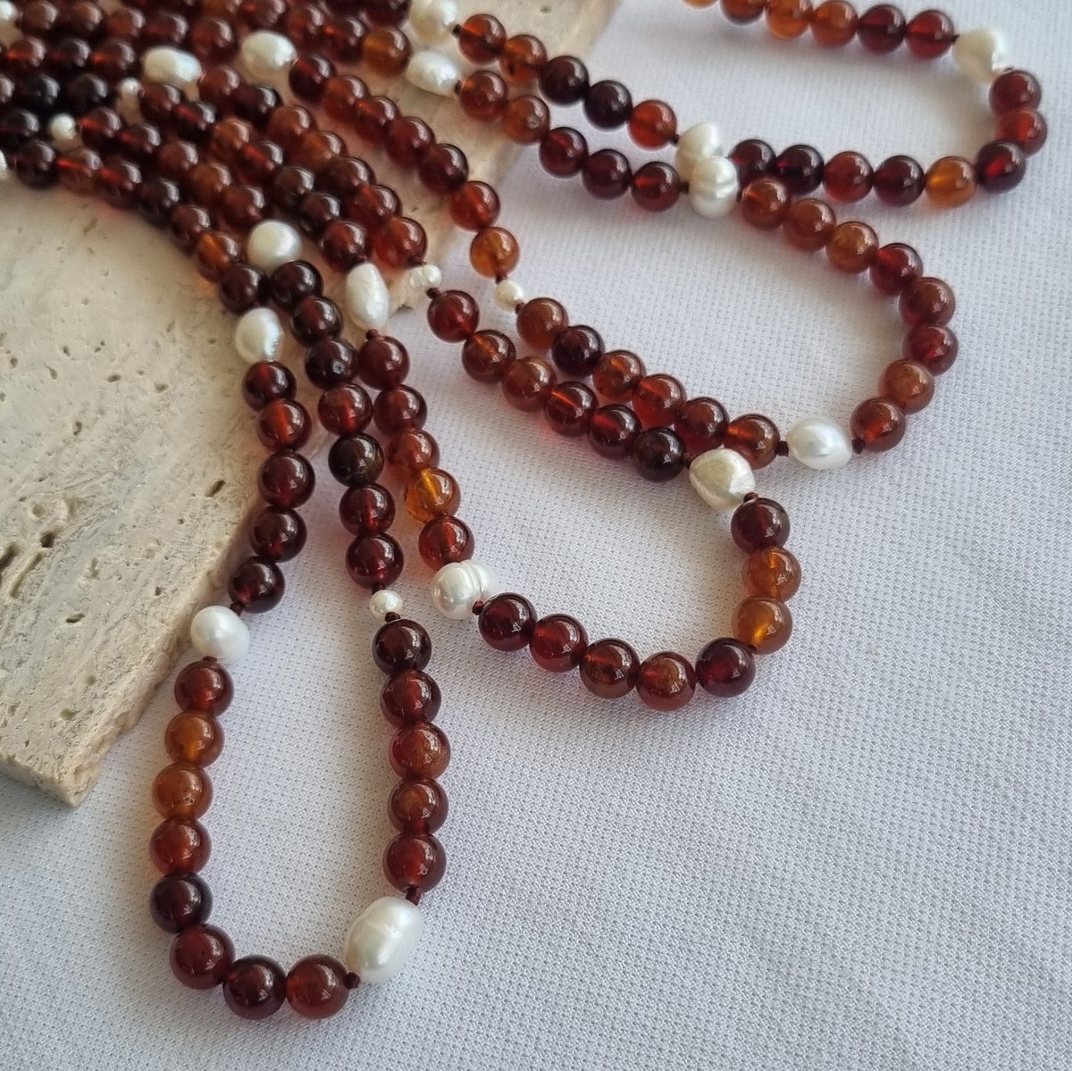 Sugerloaf Pearl Necklace in Hessonite Orange Garnet
