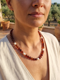 Sugerloaf Pearl Necklace in Hessonite Orange Garnet