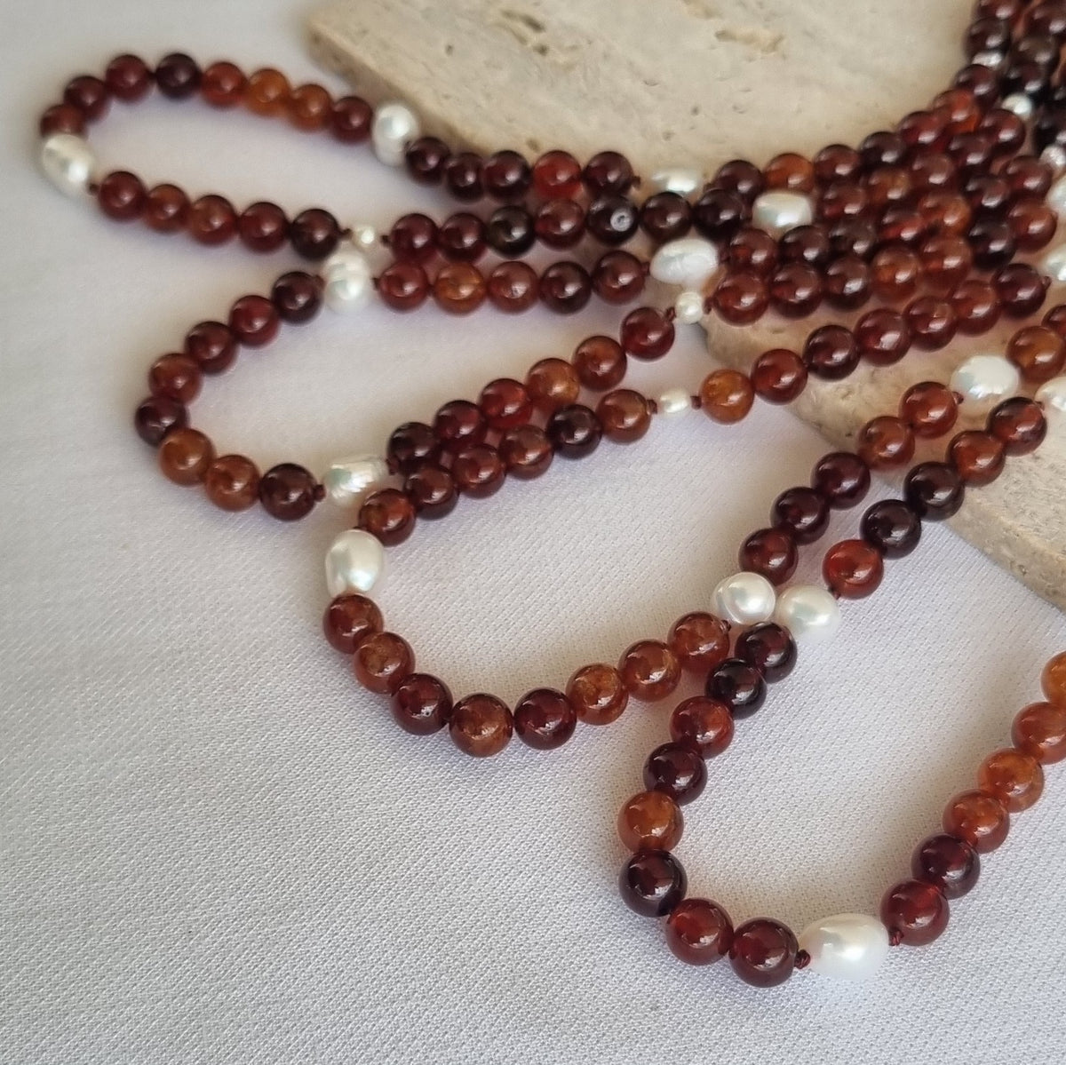 Sugerloaf Pearl Necklace in Hessonite Orange Garnet