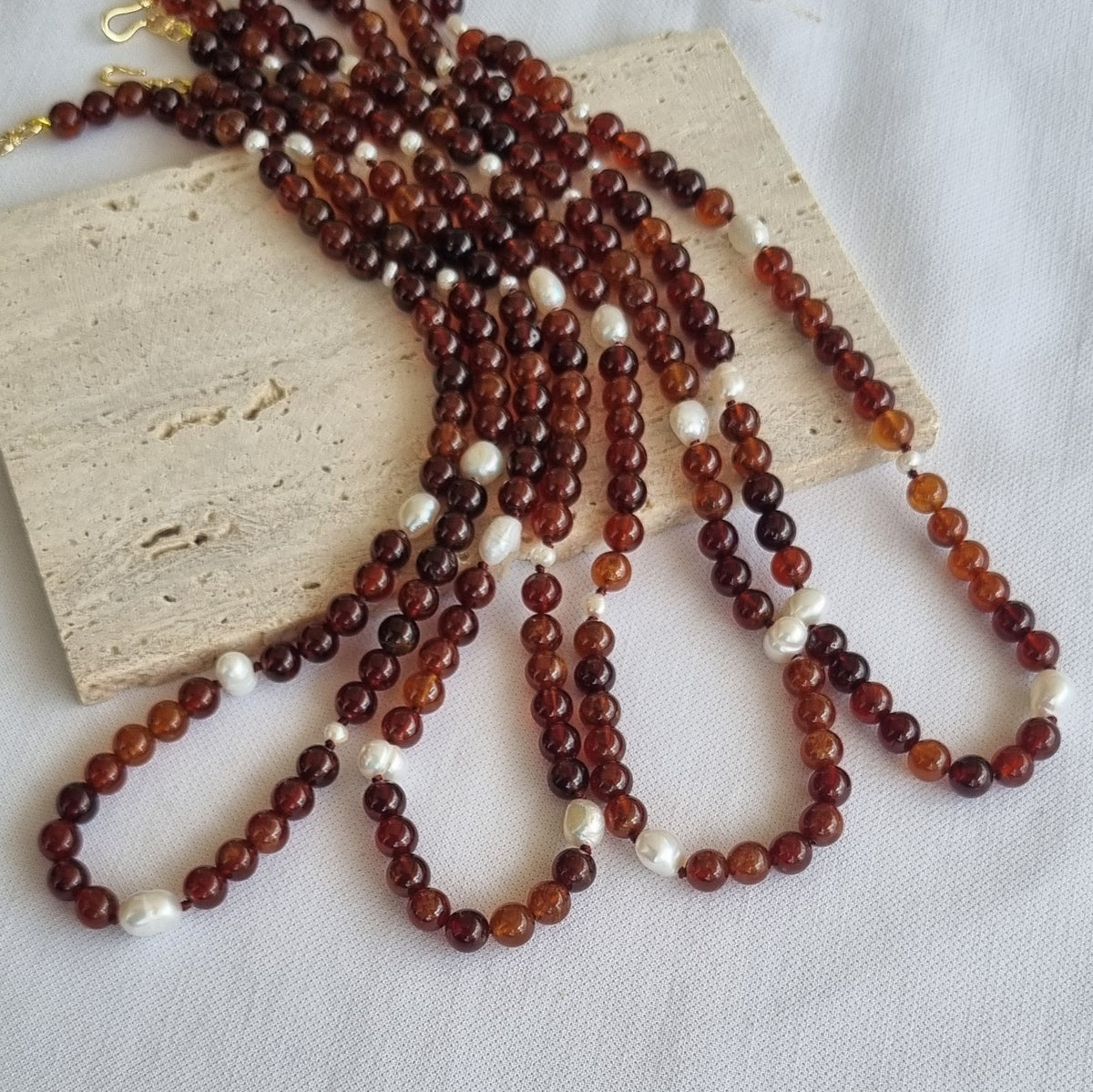 Sugerloaf Pearl Necklace in Hessonite Orange Garnet