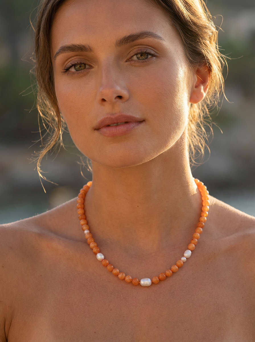 Sugerloaf Pearl Necklace in Orange Calcite