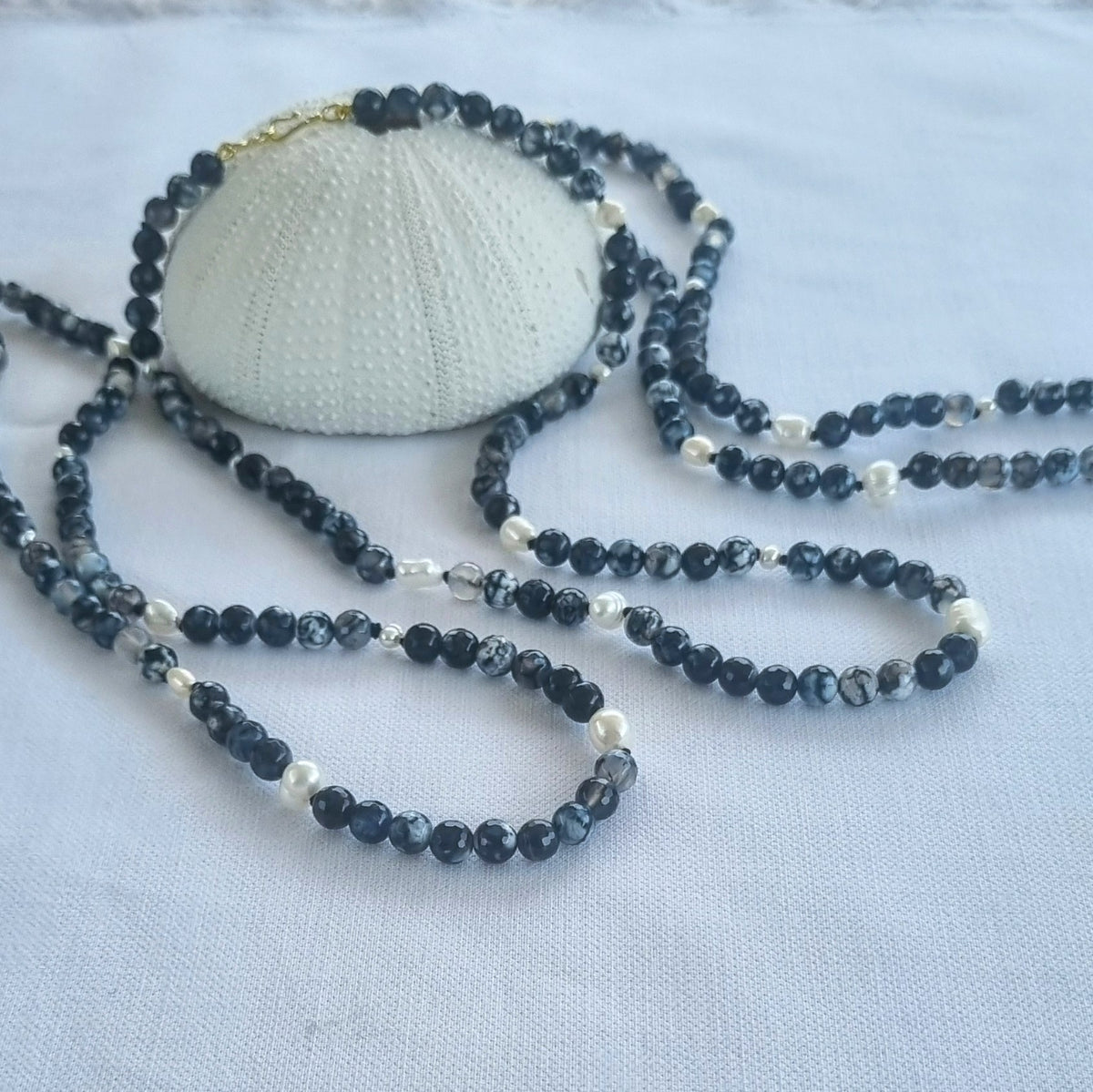 Sugerloaf Pearl Necklace in Black Fire Agate