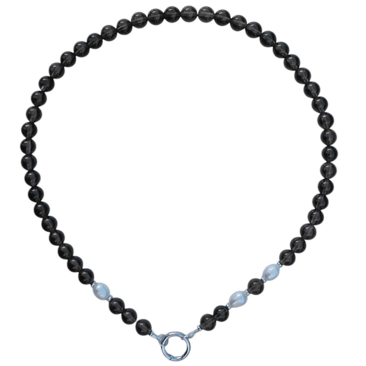 Tango Gemstone and Freshwater Pearl Necklace smokey quartz silver