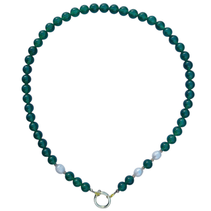 Tango Gemstone and Freshwater Pearl Necklace Green Onyx