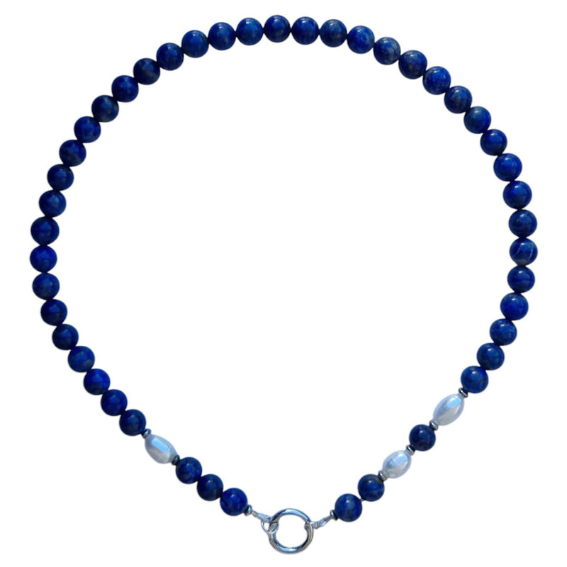 Tango Gemstone and Freshwater Pearl Necklace Lapis Lazuli