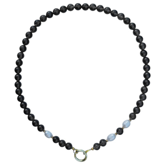 Tango Gemstone and Freshwater Pearl Necklace smokey quartz gold