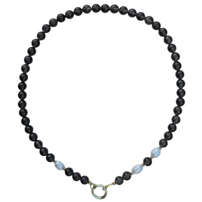 Tango Gemstone and Freshwater Pearl Necklace smokey quartz gold