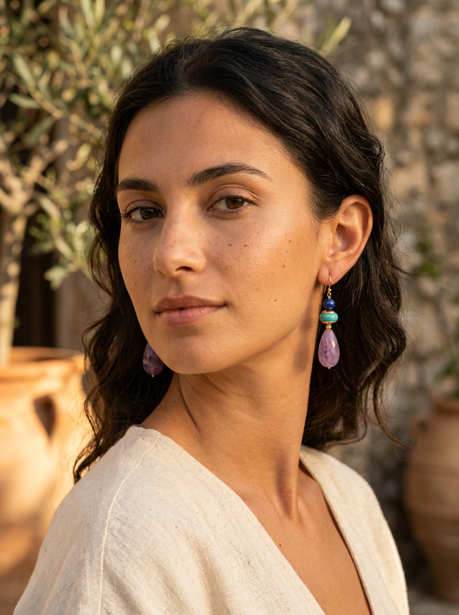 Tania Amethyst Amazonite Lapis Lazuli Earring