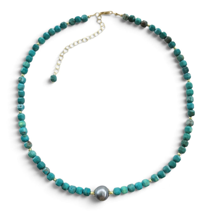 Tavira Tahitian Pearl and Turquoise Necklace
