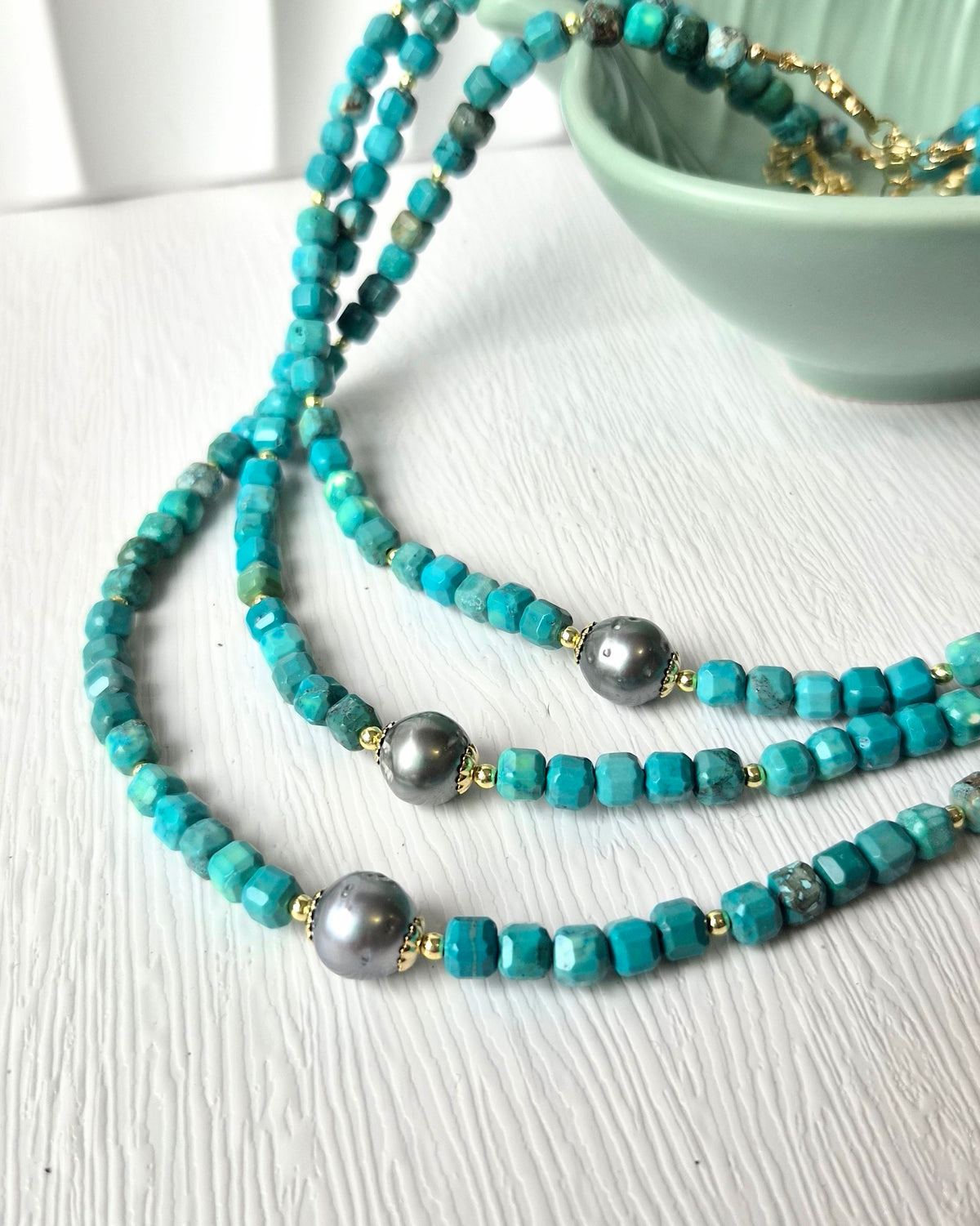 Tavira Tahitian Pearl and Turquoise Necklace