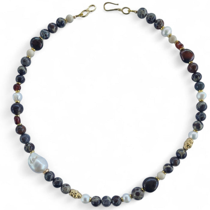 Terra Coffee Ocean Jasper and Freshwater Pearl Necklace