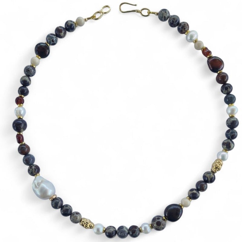 Terra Coffee Ocean Jasper and Freshwater Pearl Necklace