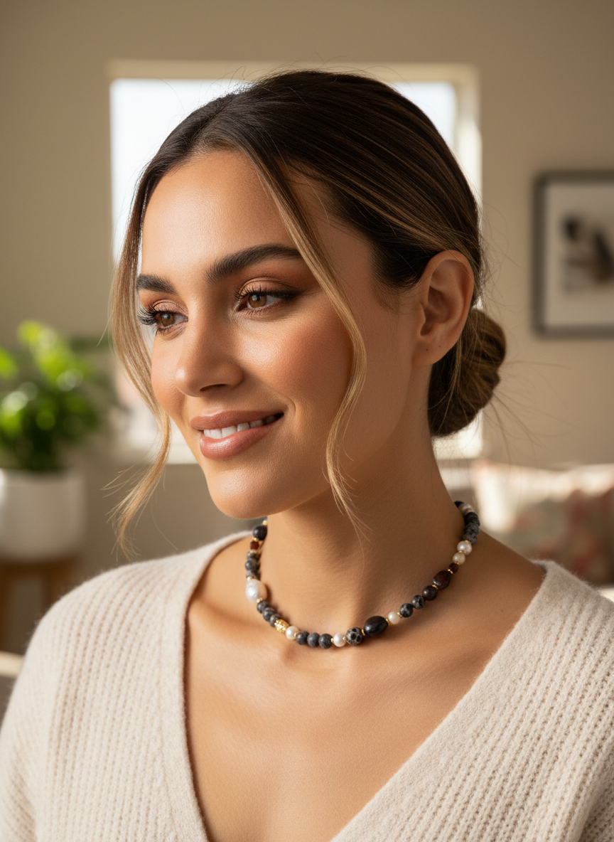Terra Coffee Ocean Jasper and Freshwater Pearl Necklace