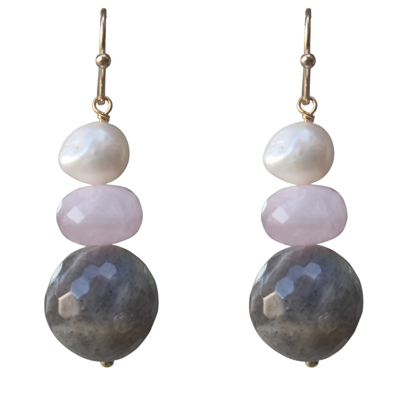 Terravita Pearl, Labradorite and Kunzite Earrings