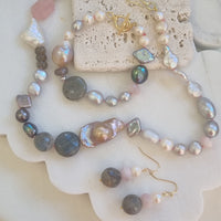Terravita Pearl, Labradorite and Kunzite Earrings, necklace and bracelet