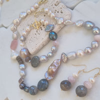 Terravita Pearl, Labradorite and Kunzite Earrings, necklace and bracelet