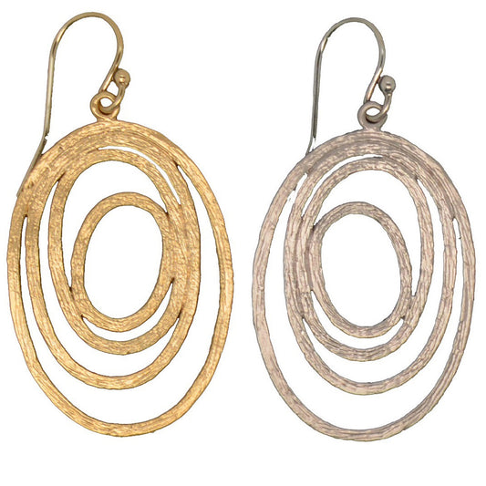 Tilda textured multi oval earrings feature a flowing arrangement of organically shaped ovals with a subtle hammered finish that catches the light beautifully. Available in gold or silver, these earrings offer a modern yet timeless look with a sculptural feel. Lightweight and eye-catching, they’re perfect for adding effortless elegance to both day and evening outfits.