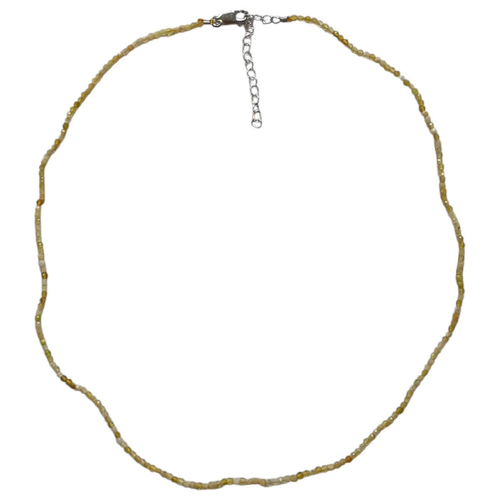 Tiny Beaded Sterling Silver Necklace in Yellow Opal