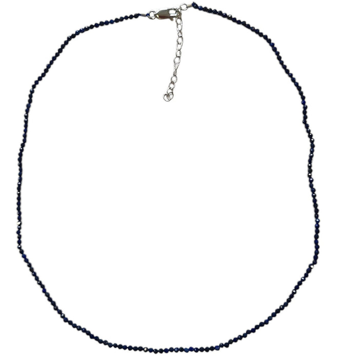Tiny Beaded Sterling Silver Necklace in Lapis Lazuli
