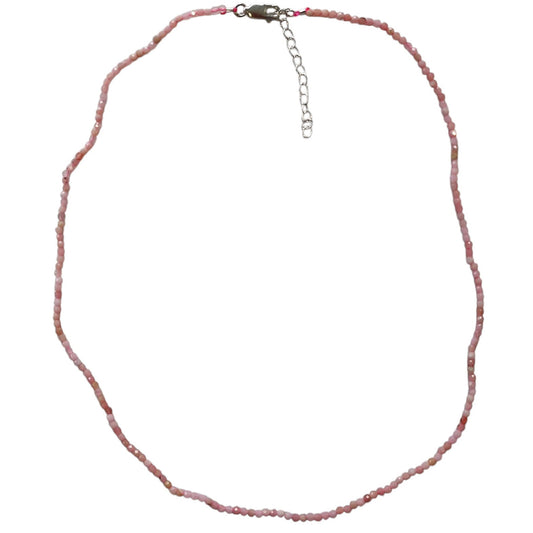 Tiny Beaded Sterling Silver Necklace in Pink Opal